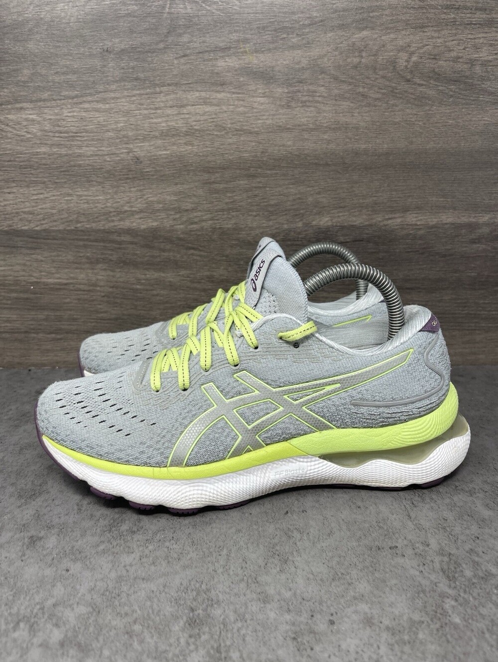 ASICS Gel-Nimbus 24 Womens Size 7.5 Gray Lime Cushioned Running Shoes 1012B201